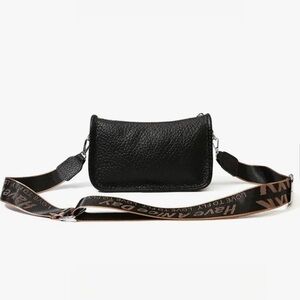 Black Pebble Textured Shoulder Bag with Logo Strap NIP